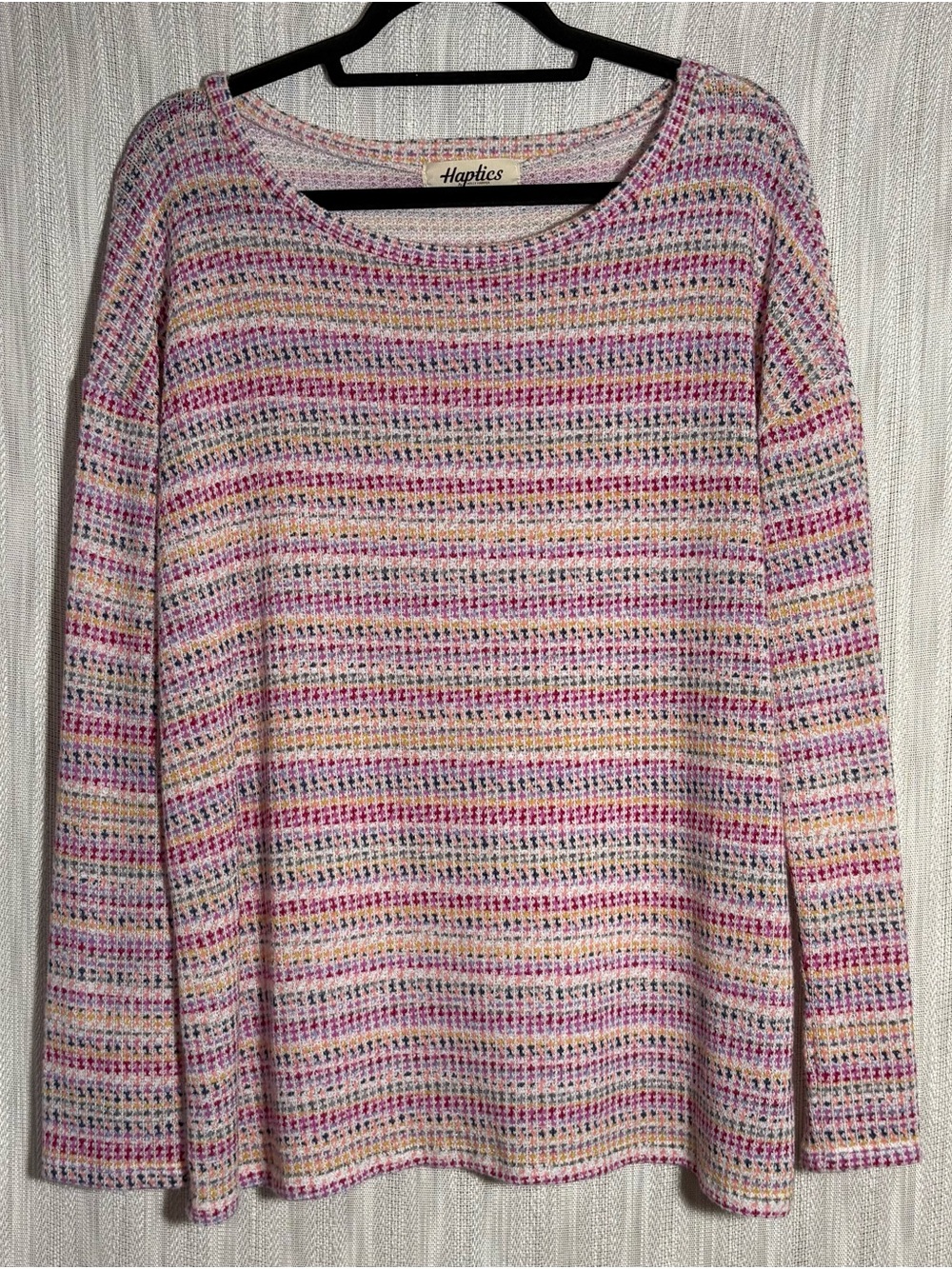 Haptics Women's Multicolor Crewneck Sweater - Pink & Cream Stripe
